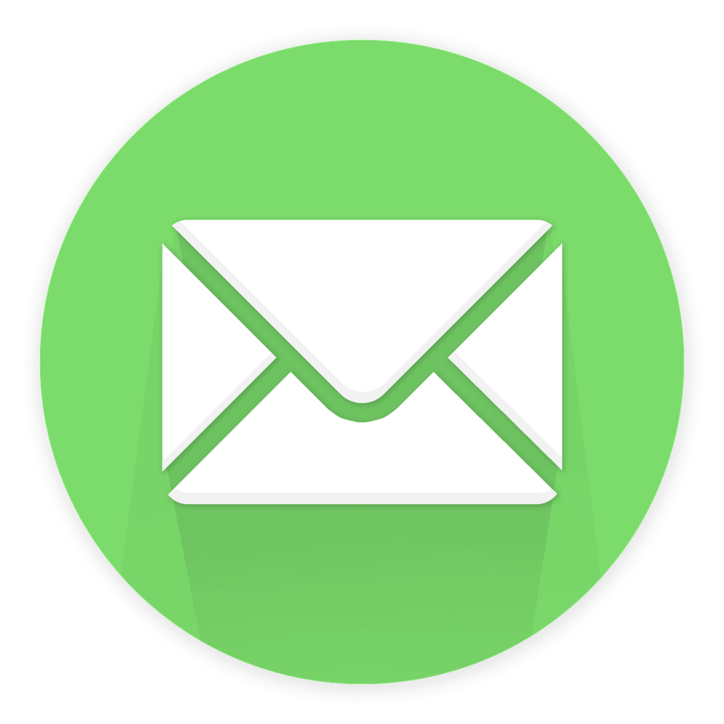 A bright green colour block circle with an image of an envelope in the centre.